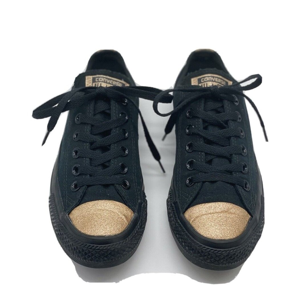 Converse Unisex Black Gold Low Glitter Toe Sneaker Shoes W 7.5 M 5.5